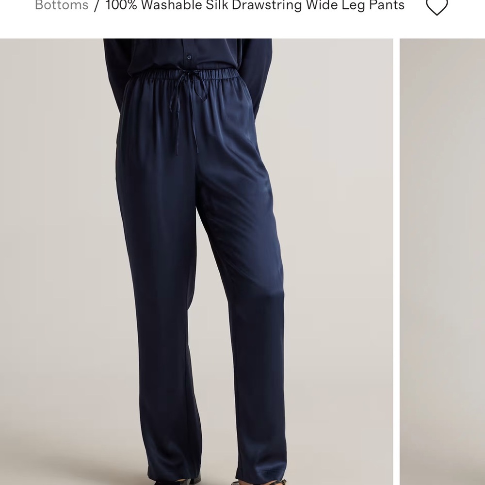 Quince Washable Silk Drawstring Wide-Leg Pants - Navy